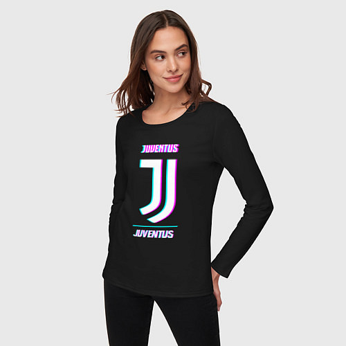 Женский лонгслив Juventus FC в стиле Glitch / Черный – фото 3