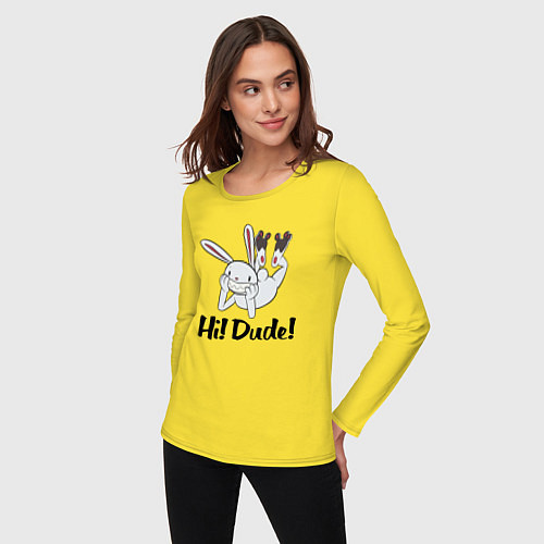 Женский лонгслив Hi! Dude! Привет! Чувак! Кролик Макс / Желтый – фото 3