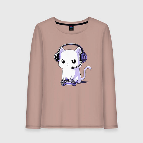 Женский лонгслив Котёнок игроман The kitten is a gambler / Пыльно-розовый – фото 1
