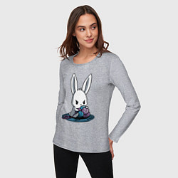 Лонгслив хлопковый женский Зайчонок обнял клубки The bunny hugged the balls, цвет: меланж — фото 2