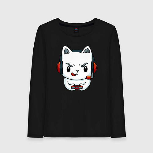 Женский лонгслив Кот игроман The cat is a gambler / Черный – фото 1