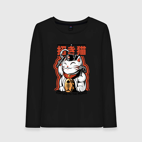 Женский лонгслив Maneki-neko Japanese / Черный – фото 1