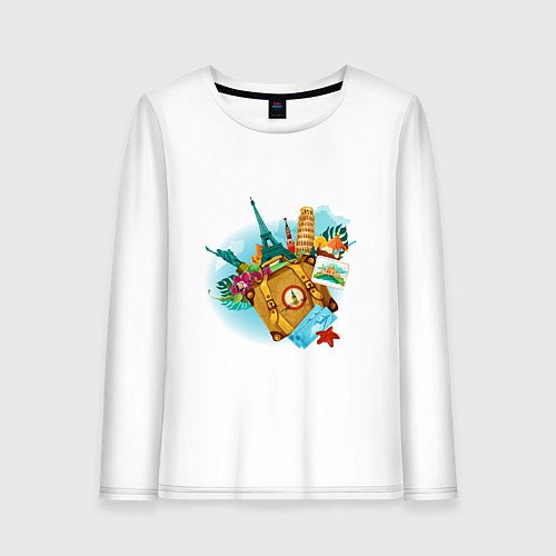 Женский лонгслив TRAVEL AROUND THE WORLD / Белый – фото 1