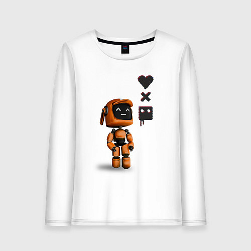 Женский лонгслив Оранжевый робот с логотипом LDR / Белый – фото 1