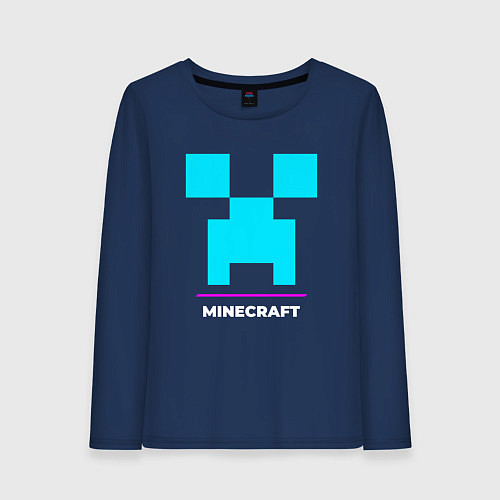 Женский лонгслив Символ Minecraft в неоновых цветах / Тёмно-синий – фото 1