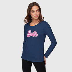 Лонгслив хлопковый женский Barbie logo, цвет: тёмно-синий — фото 2