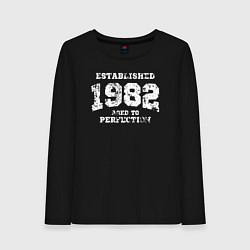 Лонгслив хлопковый женский Основана в 1982 году доведено до совершенства, цвет: черный