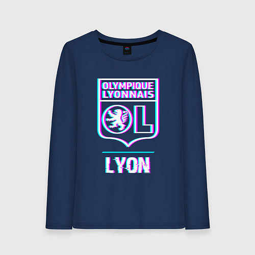 Женский лонгслив Lyon FC в стиле Glitch / Тёмно-синий – фото 1