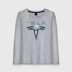 Женский лонгслив Tesla Logo Тесла Логотип Карбон