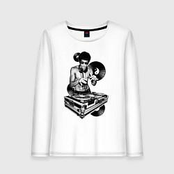 Лонгслив хлопковый женский Bruce Lee - Vinyl Dj, цвет: белый