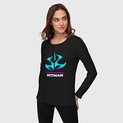 Лонгслив хлопковый женский Символ Hitman в неоновых цветах, цвет: черный — фото 2
