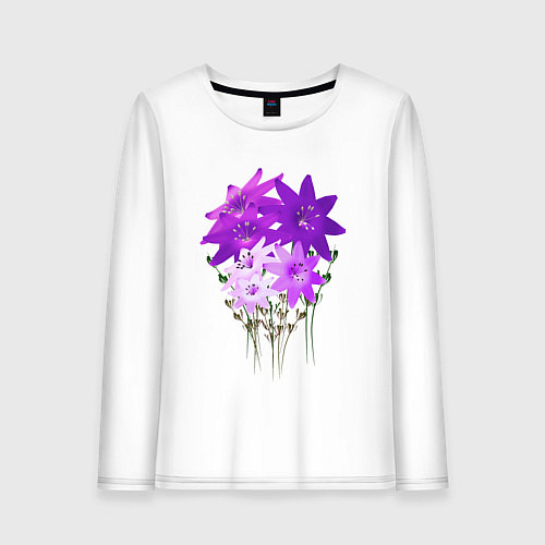 Женский лонгслив Flowers purple light / Белый – фото 1