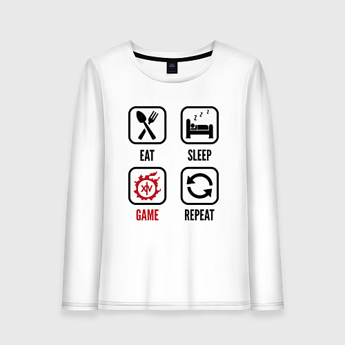 Женский лонгслив Eat - Sleep - Final Fantasy - Repeat / Белый – фото 1