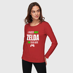 Лонгслив хлопковый женский I Paused Zelda To Be Here с зелеными стрелками, цвет: красный — фото 2