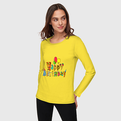 Женский лонгслив Happy birthday greetings / Желтый – фото 3