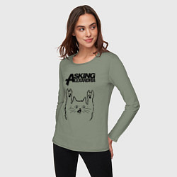 Лонгслив хлопковый женский Asking Alexandria - rock cat, цвет: авокадо — фото 2