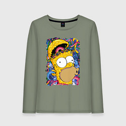 Лонгслив хлопковый женский Мозг Гомера Симпсона - постер, цвет: авокадо