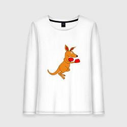 Лонгслив хлопковый женский Кенгуру занимается боксом, цвет: белый