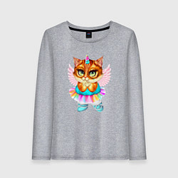 Лонгслив хлопковый женский Рыжая кошечка принцесса, цвет: меланж