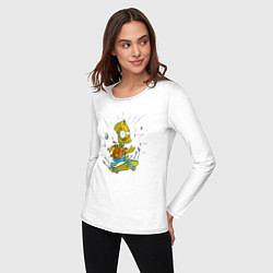 Лонгслив хлопковый женский Барт Симпсон - зомби на скейтборде, цвет: белый — фото 2