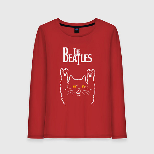 Женский лонгслив The Beatles rock cat / Красный – фото 1