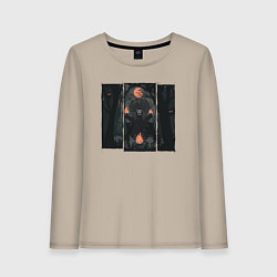 Лонгслив хлопковый женский Оранжевая луна и медведь шаман, цвет: миндальный