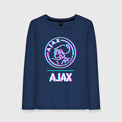 Лонгслив хлопковый женский Ajax FC в стиле glitch, цвет: тёмно-синий