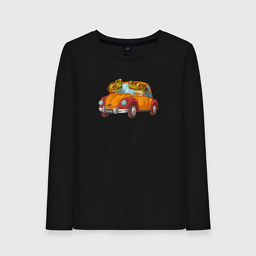 Женский лонгслив Лягухи на ретро-автомобиле / Черный – фото 1