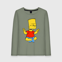 Лонгслив хлопковый женский Барт Симпсон - сидит со скрещенными пальцами, цвет: авокадо