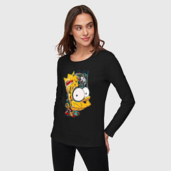 Лонгслив хлопковый женский Cyber-Bart - Simpsons family, цвет: черный — фото 2