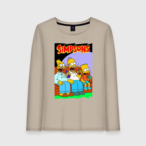 Женский лонгслив Симпсоны мужики пялятся в ящик / Миндальный – фото 1