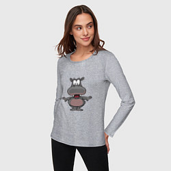 Лонгслив хлопковый женский Маленький счастливый бегемот, цвет: меланж — фото 2