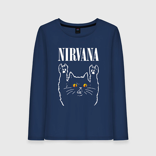 Женский лонгслив Nirvana rock cat / Тёмно-синий – фото 1