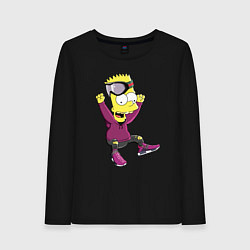 Лонгслив хлопковый женский Барт Симпсон в прыжке, цвет: черный