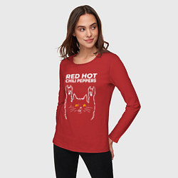 Лонгслив хлопковый женский Red Hot Chili Peppers rock cat, цвет: красный — фото 2