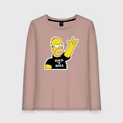 Лонгслив хлопковый женский Гомер Симпсон - Rock n Roll, цвет: пыльно-розовый