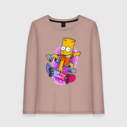 Лонгслив хлопковый женский Барт Симпсон на скейтборде - Eat my shorts!, цвет: пыльно-розовый