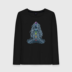 Лонгслив хлопковый женский Йога - чакры по цветам, цвет: черный
