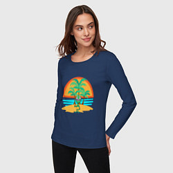 Лонгслив хлопковый женский Пришелец на пляже, цвет: тёмно-синий — фото 2