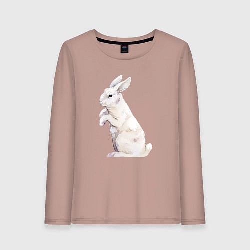 Женский лонгслив Белый милый кролик / Пыльно-розовый – фото 1