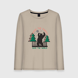 Лонгслив хлопковый женский Спаси Лес - Спаси Мир, цвет: миндальный