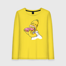 Лонгслив хлопковый женский Гомер Симпсон нацелился на пончик, цвет: желтый
