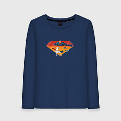 Лонгслив хлопковый женский Супермен и его пес Крипто DC Лига Суперпитомцы, цвет: тёмно-синий