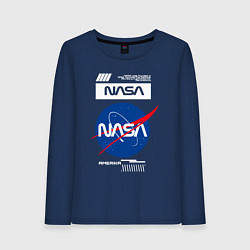 Лонгслив хлопковый женский Nasa - Logo, цвет: тёмно-синий