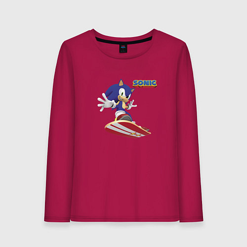 Женский лонгслив Sonic - hedgehog - skateboarding / Маджента – фото 1