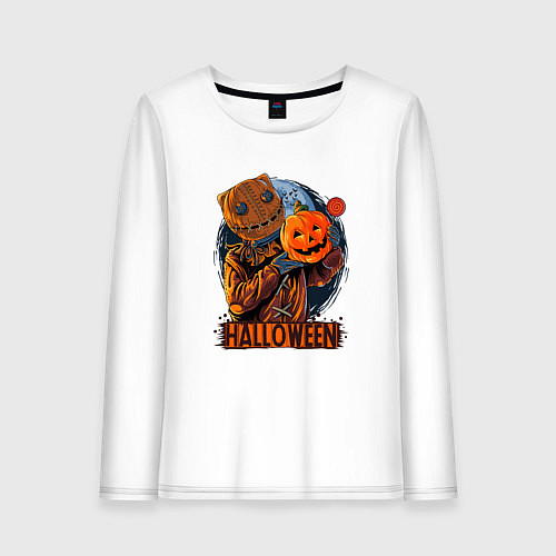 Женский лонгслив Кожаное лицо с тыквой / Белый – фото 1