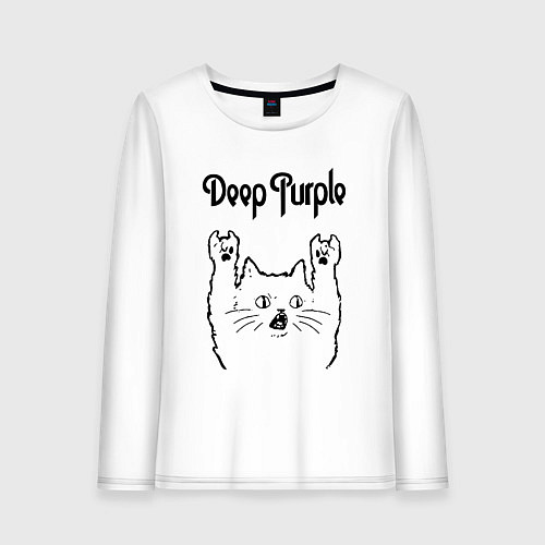 Женский лонгслив Deep Purple - rock cat / Белый – фото 1