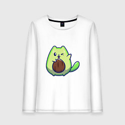 Лонгслив хлопковый женский Avocado green cat, цвет: белый