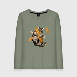 Женский лонгслив Котик и батон