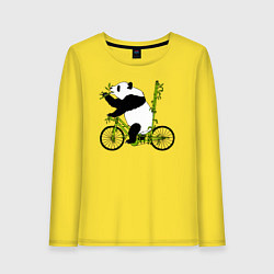 Лонгслив хлопковый женский Панда на велосипеде с бамбуком, цвет: желтый